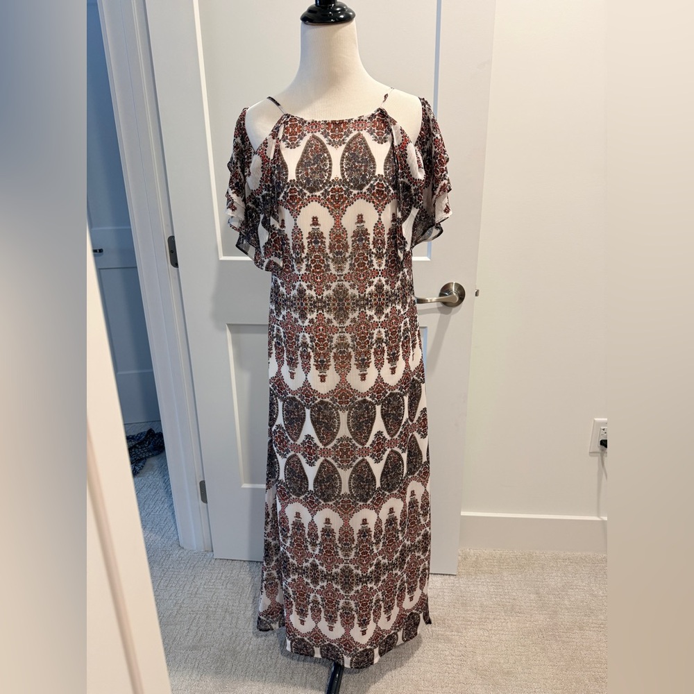 Banana Republic Black, Red, Brown Patterned Maxi Dress